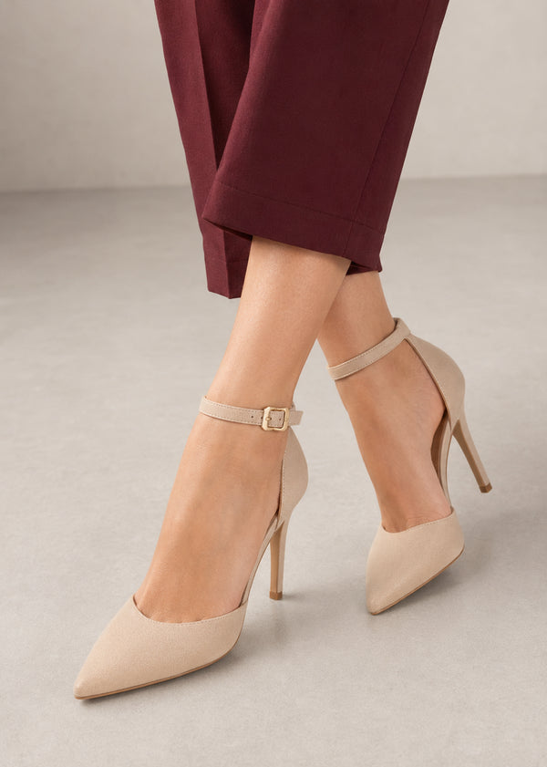 Women's Nude Suede Ankle Strap Stiletto Heel Court Shoes Pointed Toe BS-221