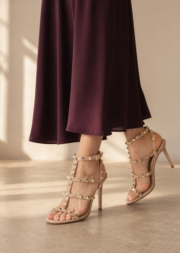 Women's Nude Patent Gladiator Stiletto Heel Sandals Multi Strap Open Toe BS-5