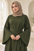 Women’s Plain Abaya Maxi Dress with Long Sleeves and Self-Tie Belt
