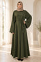 Women’s Plain Abaya Maxi Dress with Long Sleeves and Self-Tie Belt