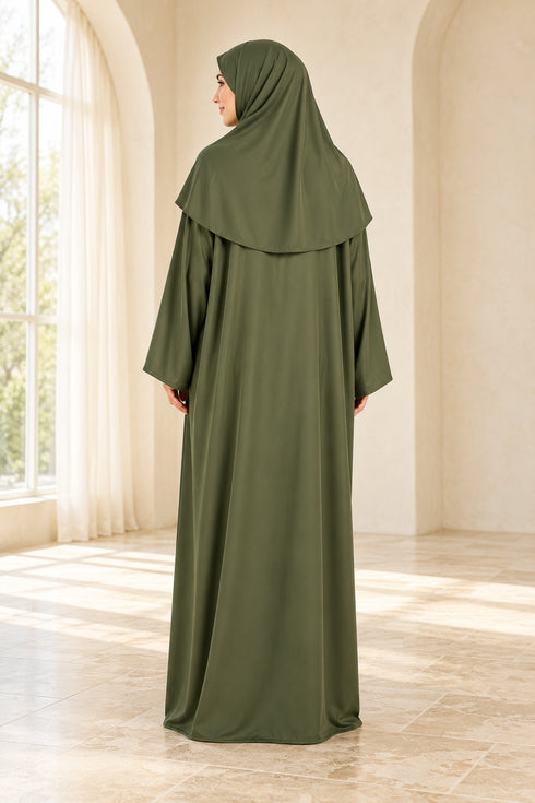 Women’s Muslim Prayer Dress Set with Hijab and Prayer Beads