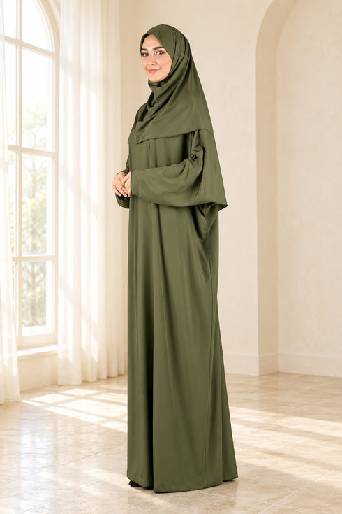 Women’s Muslim Prayer Dress Set with Hijab and Prayer Beads