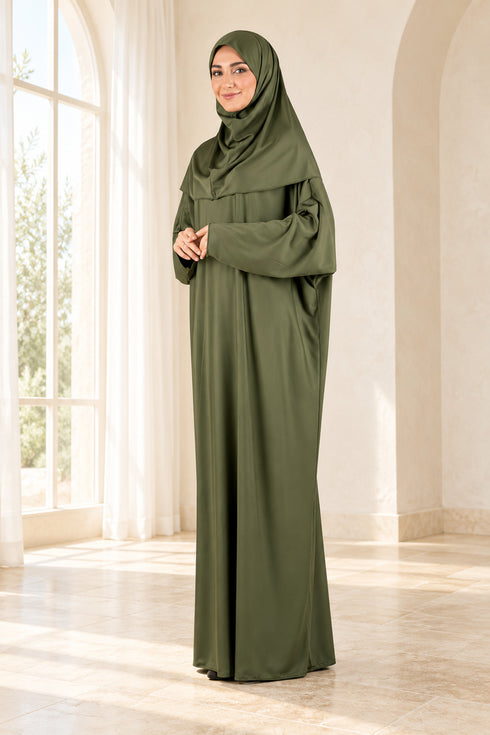 Women’s Muslim Prayer Dress Set with Hijab and Prayer Beads