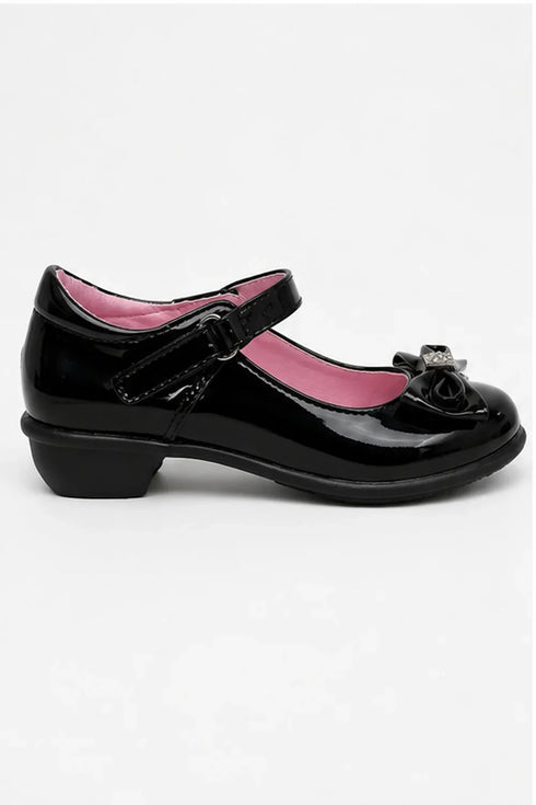 Girls Black Patent Mary Jane School Shoes with Bow-BS-MACHA
