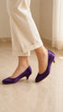 Women Round Toe Kitten Heel Shoes Purple Satin G-20
