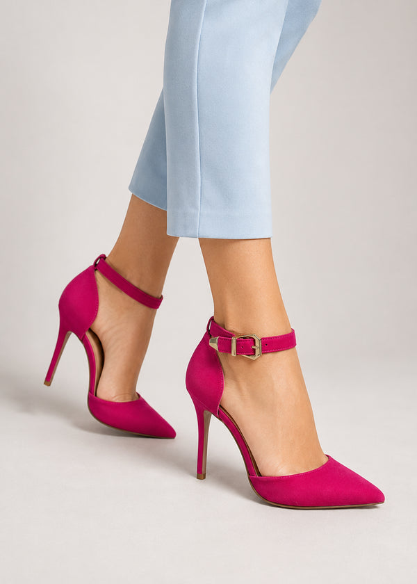 Fuchsia (Hot Pink) Suede Ankle Strap Heel 221
