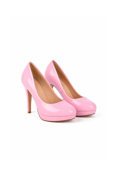 Women's Pink Patent Round Toe High Heel Court Shoes