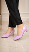 Women Round Toe Kitten Heel Shoes Pink Patent G-20