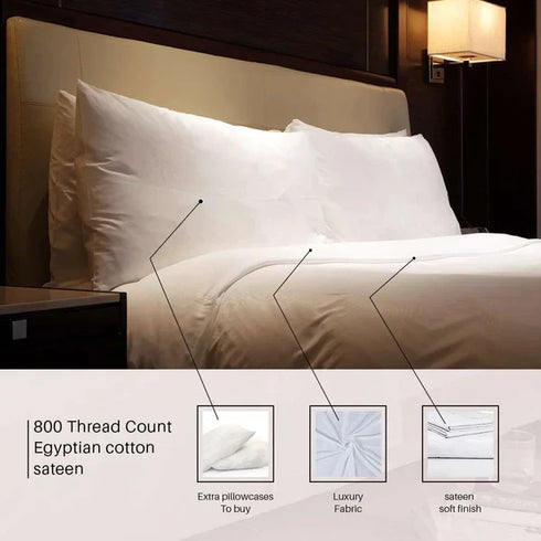 100% Egyptian Cotton 800 Thread Count Flat Bed Sheets - White