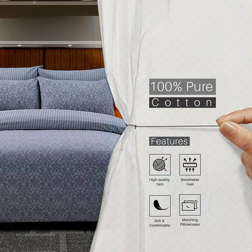 100% Pure Cotton Printed Duvet Covers - Balia Silver