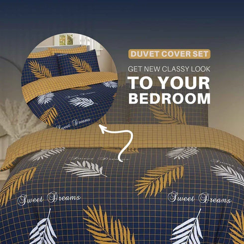 Pure Cotton Reversible Duvet Set - Sweet Dreams Navy Mustard Quilt Cover Set