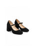 Black Suede Round Toe Block Kitten Heel Mary Jane Shoes – G-1830-3