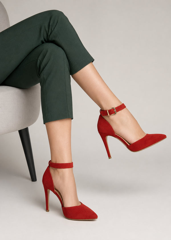 Red Suede Ankle Strap Heel 221