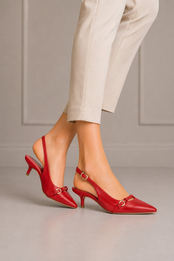 Women's Red Slingback Kitten Heel Pointed Toe Shoes Latex Insole — G-56955-4