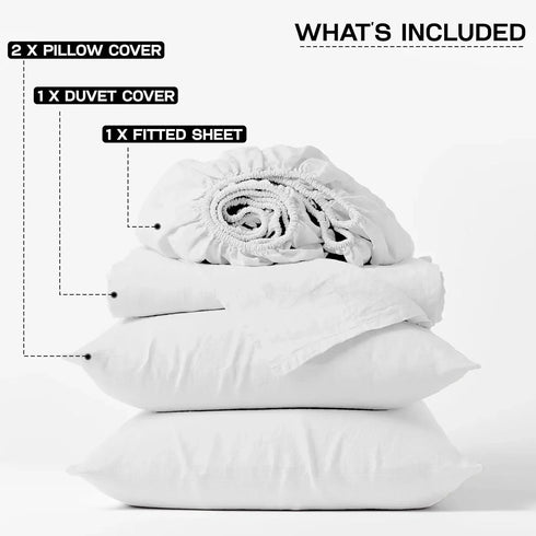 4 Piece Complete Bedding Set Duvet Cover Set With Fitted Bed Sheet & Pillowcases - White