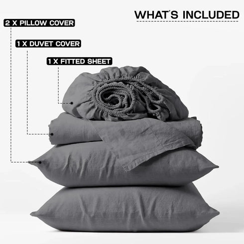 4 Piece Complete Bedding Set Duvet Cover Set With Fitted Bed Sheet & Pillowcases - Grey
