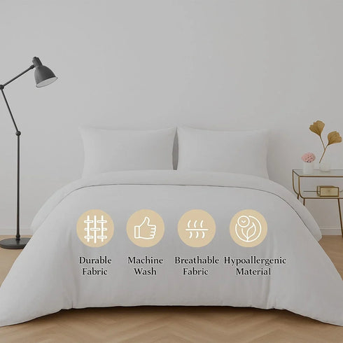 4 Piece Complete Bedding Set Duvet Cover Set With Fitted Bed Sheet & Pillowcases - White