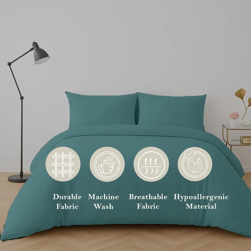 4 Piece Complete Bedding Set Duvet Cover Set With Fitted Bed Sheet & Pillowcases - Duck Egg
