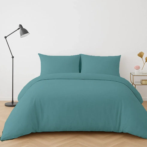 4 Piece Complete Bedding Set Duvet Cover Set With Fitted Bed Sheet & Pillowcases - Duck Egg