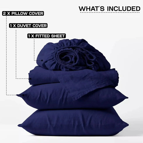 4 Piece Complete Bedding Set Duvet Cover Set With Fitted Bed Sheet & Pillowcases - Navy Blue