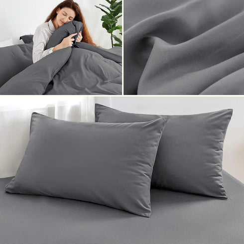 4 Piece Complete Bedding Set Duvet Cover Set With Fitted Bed Sheet & Pillowcases - Grey