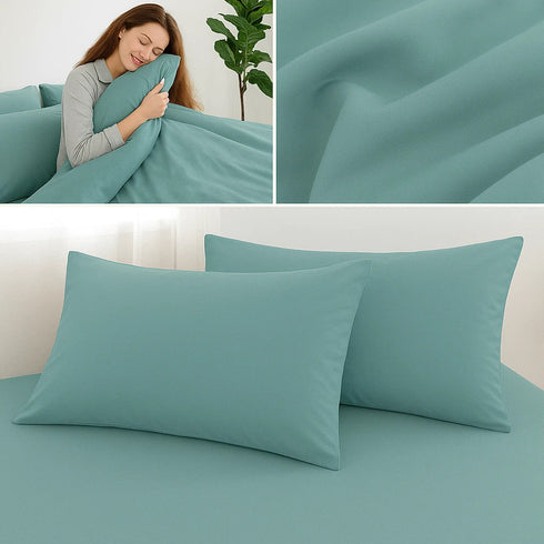 4 Piece Complete Bedding Set Duvet Cover Set With Fitted Bed Sheet & Pillowcases - Duck Egg
