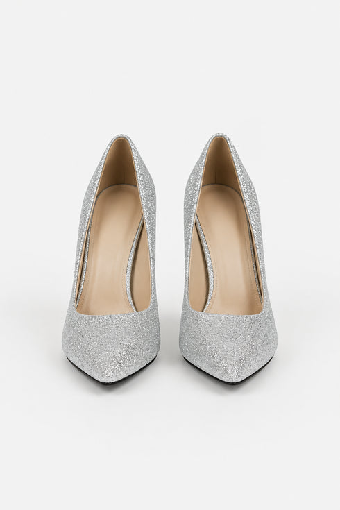 Silver Glitter Pointed Toe Stiletto High Heel Court Shoes 5 Inch – BS-12923