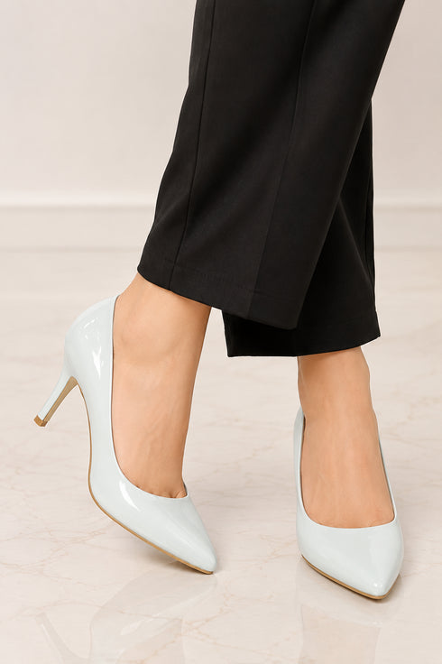 Women's Pointy Toe Court Shoes White Patent Stiletto Heel Formal Elegant G-924
