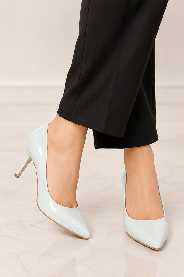 Women's Pointy Toe Court Shoes White Patent Stiletto Heel Formal Elegant G-924