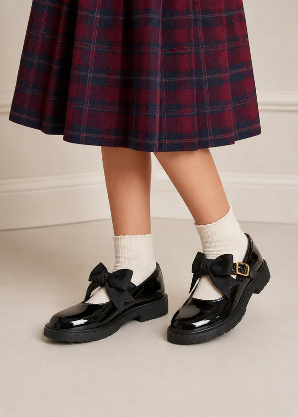 Girls Mary Jane School Shoes with Bow On Strap- Black Patent BET-78