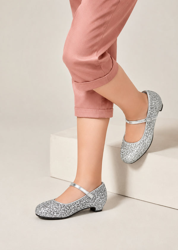 Kids Silver Glitter Shoes BS-41