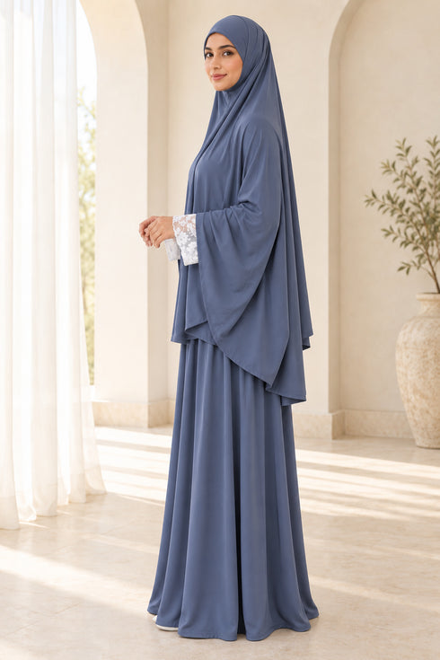 Women’s Two-Piece Prayer Set with Short Khimar and Elastic Waist Skirt