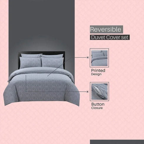 100% Pure Cotton Printed Duvet Covers - Balia Silver