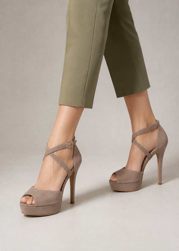 Women's Nude Suede Cross Strap Higha Heel Sandals Open Toe Stiletto BS27