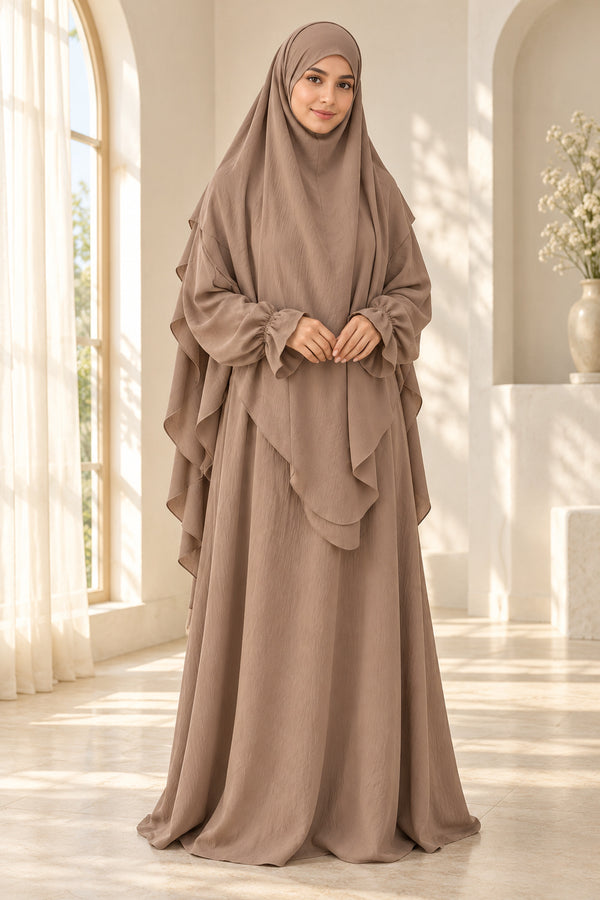 Yaqeen Women’s Abaya and Diamond-Cut Khimar Two-Piece Prayer Set