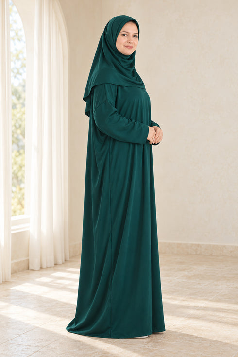 Women’s Muslim Prayer Dress Set with Hijab and Prayer Beads