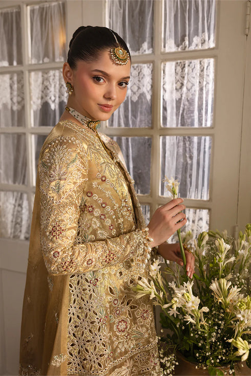 Afrozeh Emboridered Tissue Zari Suit Goldveil