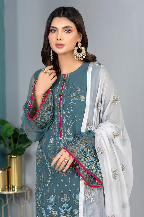 Flossie Embroidered Chiffon 3 Piece suit AQUAMARINE