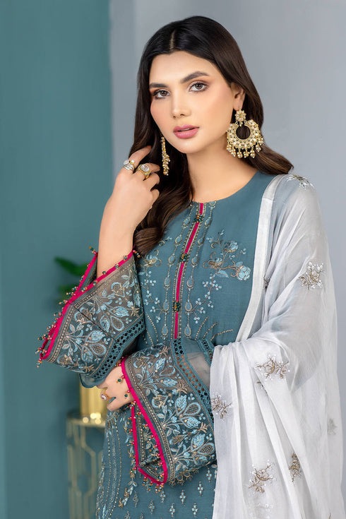 Flossie Embroidered Chiffon 3 Piece suit AQUAMARINE