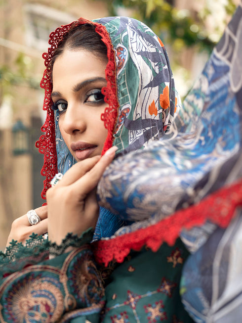 Maryam Hussain Embroidered Lawn 3 Piece suit EMERALD