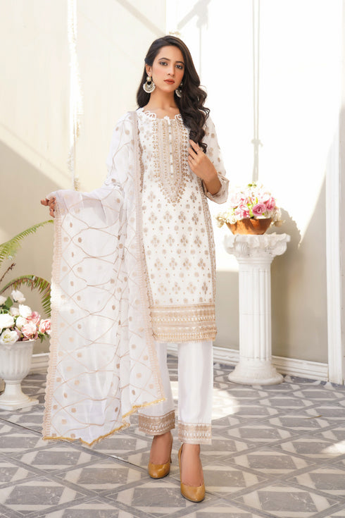 Lush Embroidered Chiffon 3 Piece Suit L-113