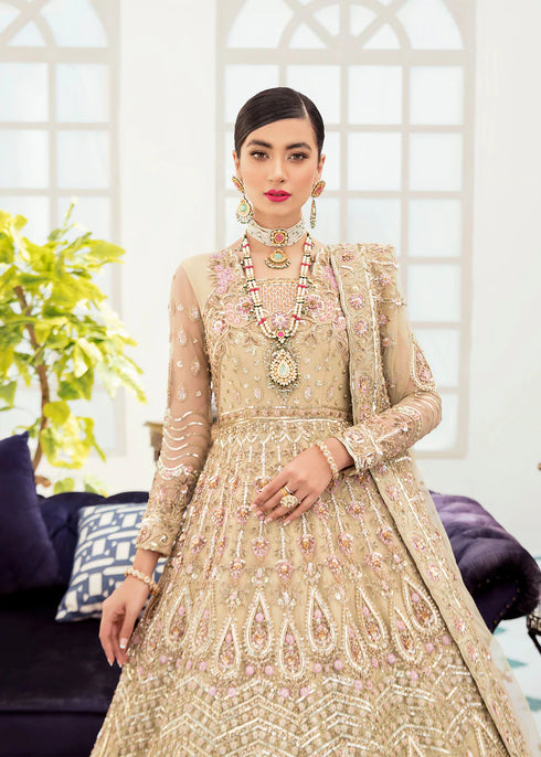 Embroidered Net Bridal Dress ESPRESSO