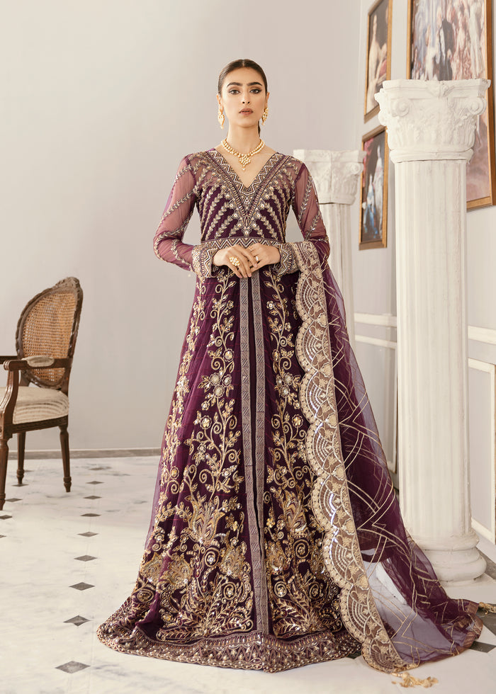 Akbar Aslam Embroidered Net 3 Piece Suit Gladiolus – Babus Clothing