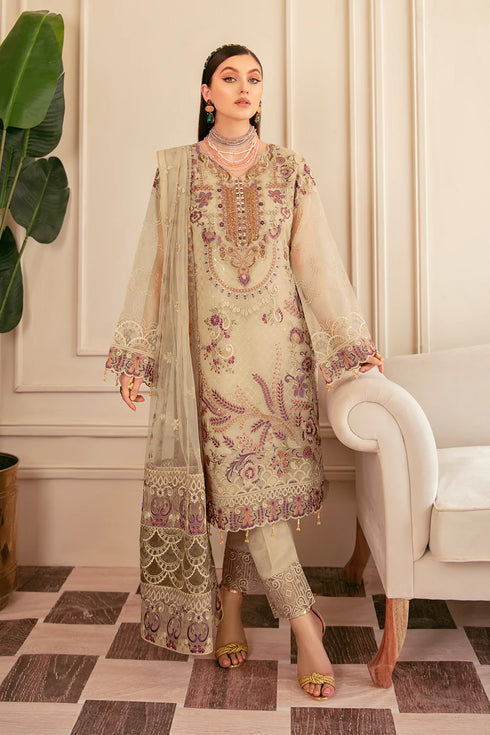 Ramsha Embroided Organza 3 Piece suit M-602