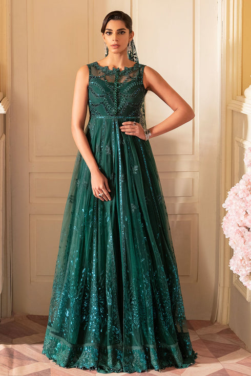 Nureh Embroidered Net 3 piece suit EMARALD