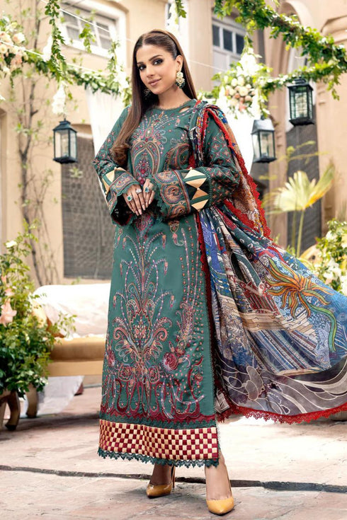 Maryam Hussain Embroidered Lawn 3 Piece suit EMERALD