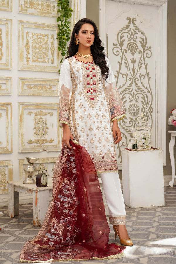 Lush Embroidered Organza 3 Piece Suit L-110