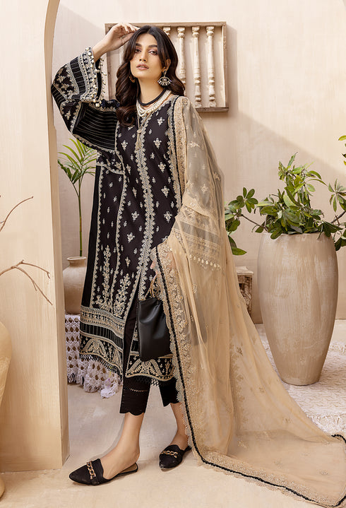 Adan Libas Embroidered Lawn 3 Piece suit Pearl Black