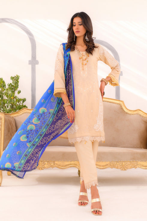 Inayas Embroidered  Linen 3 Piece Suit I-105