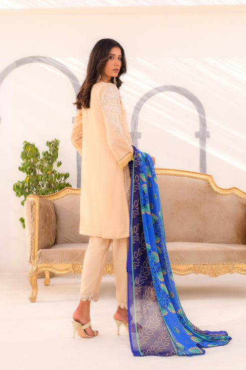 Inayas Embroidered  Linen 3 Piece Suit I-105